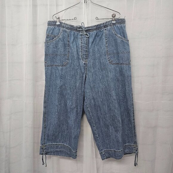 Vintage LA Blues Denim Cropped Cargo Jeans Rustic Boho Comfy 18/20W - Picture 1 of 12
